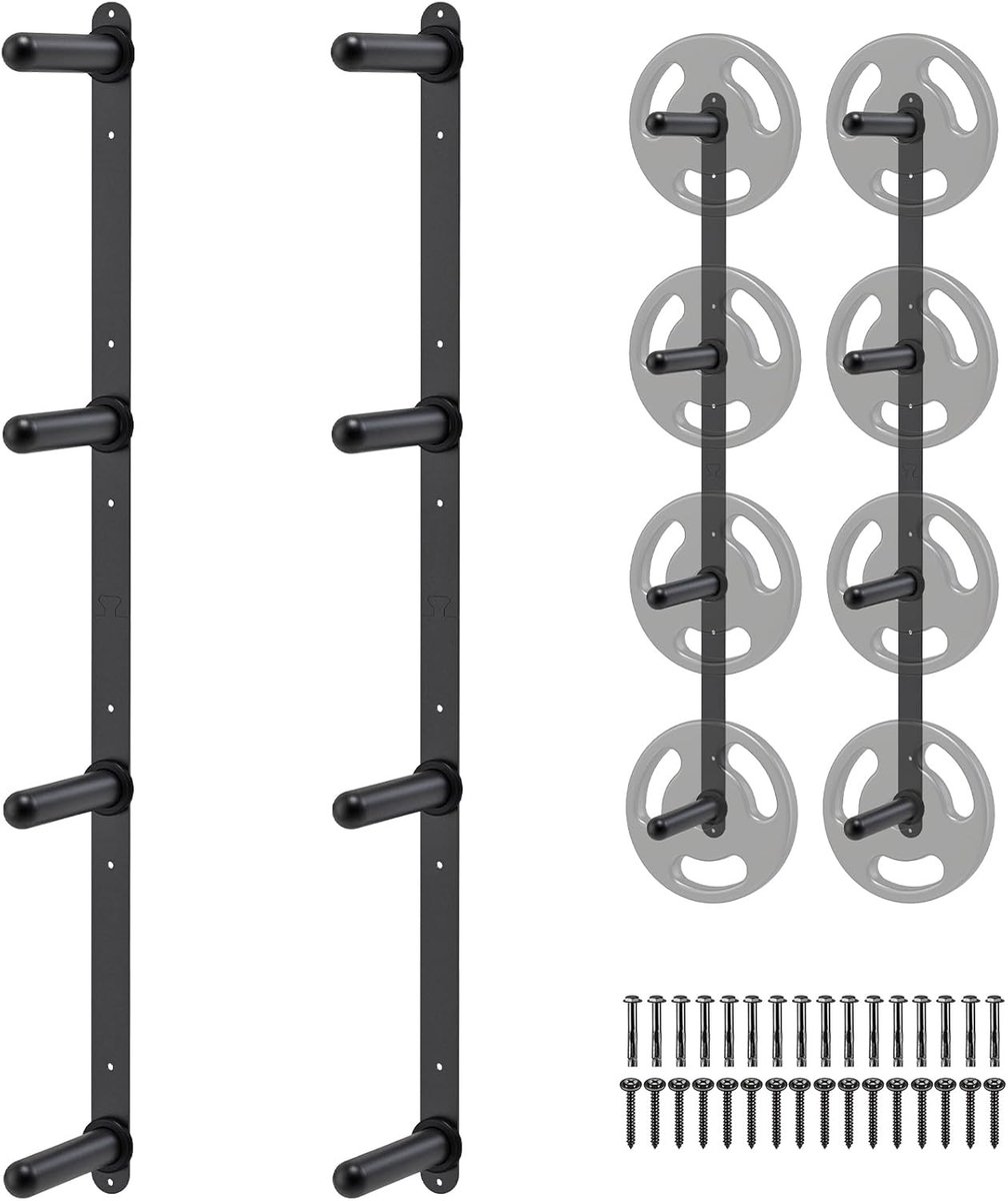 Stevige Wandgemonteerde Gewichtsschijfopslag - 4 Pin Staal Organizer voor Olympische Schijven, 726 kg Capaciteit, Ruimtebesparend voor Thuisgym