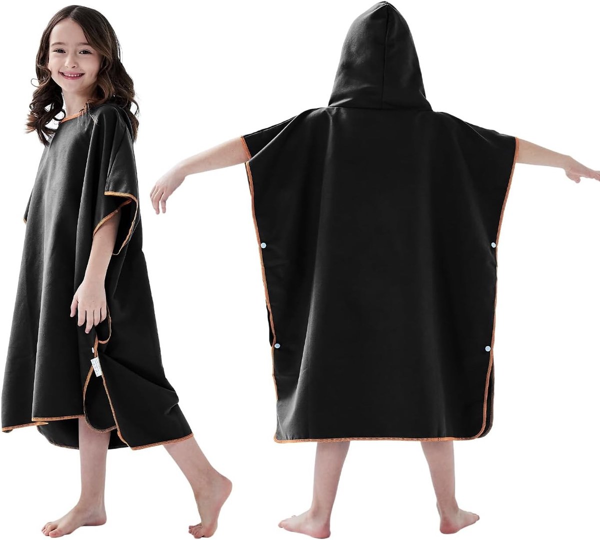 Hooded Microfiber Zwemhanddoek voor Kinderen - Sneldrogende Poncho voor Zwemmen, Strand en Badderen in Zwart