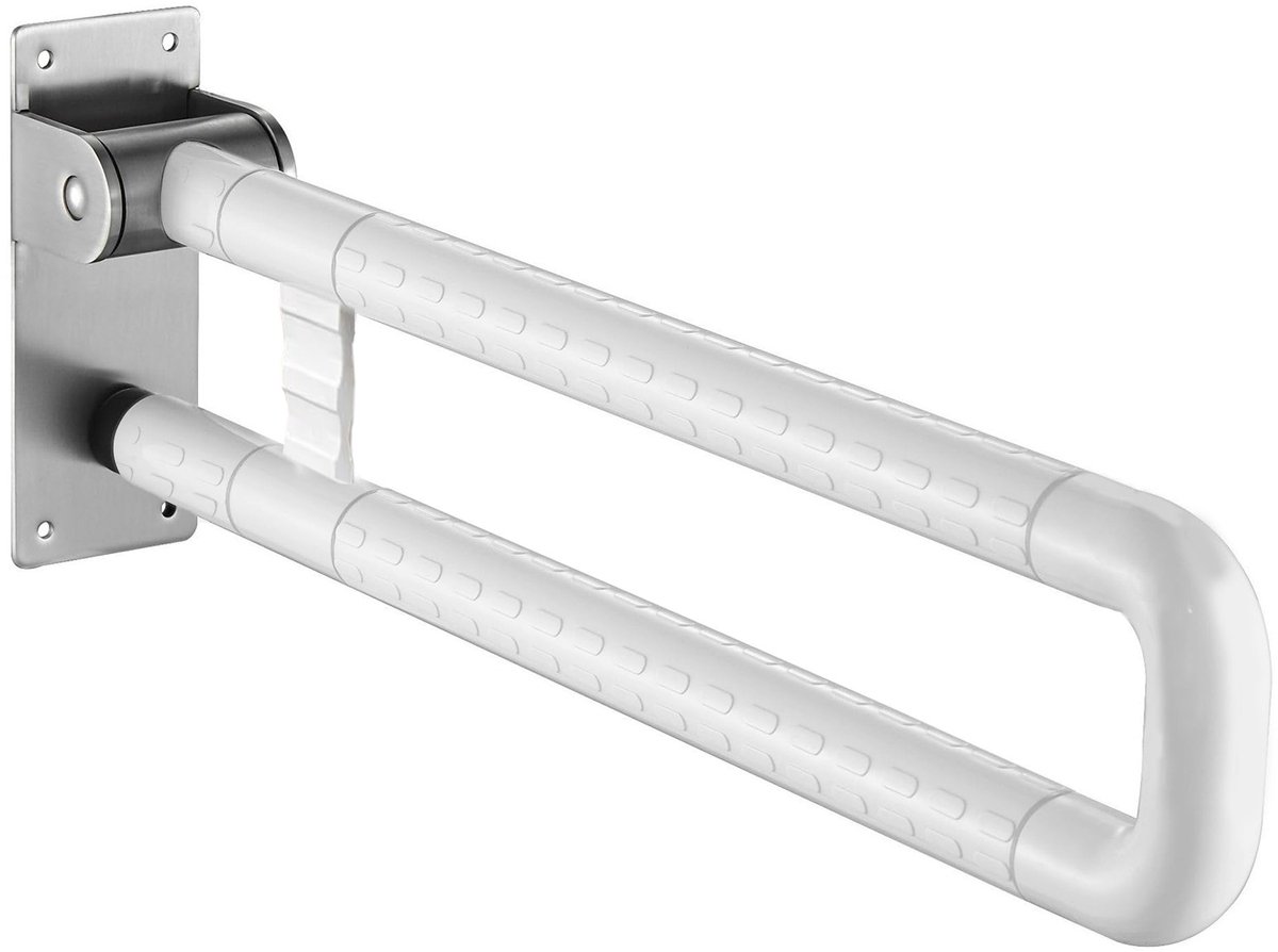 Opvouwbare toiletbeugel - Sta-hulp - Wandbeugel - Toiletsteun - Antisliphulp voor ouderen - Handgreep voor mensen met een beperking - Zonder poten - Roestvrij staal - Per stuk verpakt - 600 mm - Wit