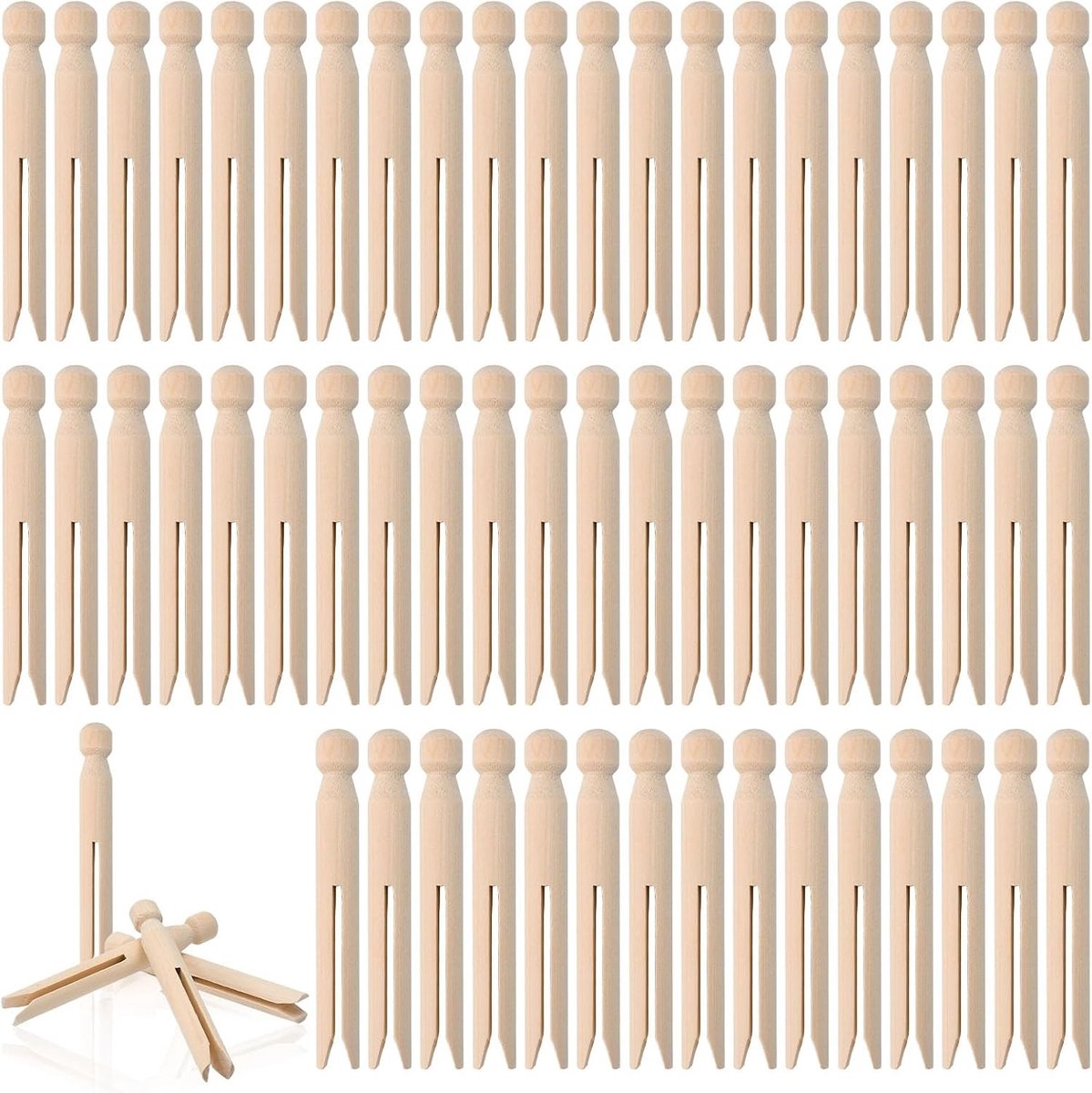 Set van 100 Houten Kledingknijpers met Ronde Kop, 11 cm Lang, Grote Knijpers voor Kleding, Handwerk en DIY Projecten