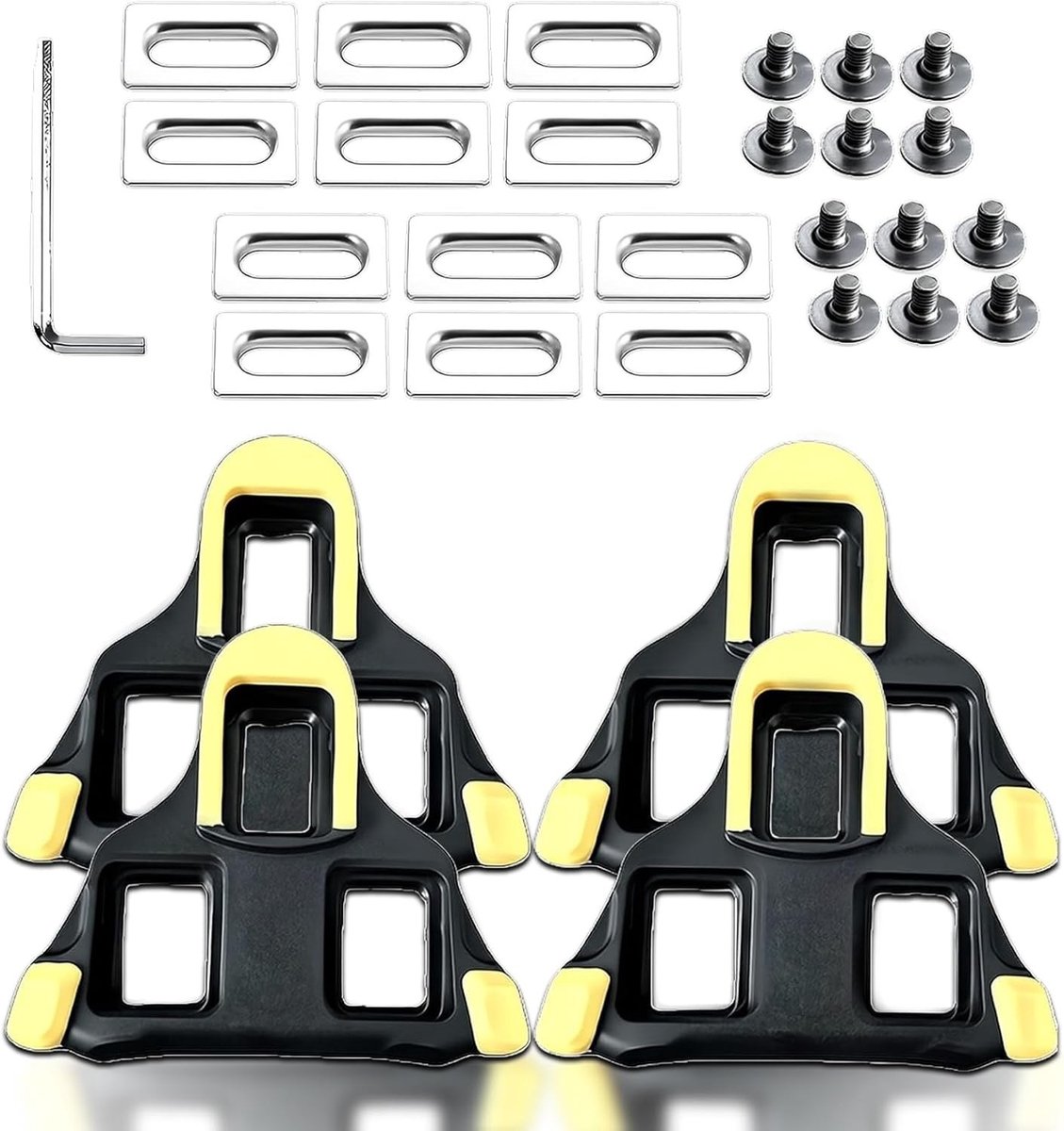 2 Pairs Fietspedalen en Cleats voor Shimano SPD SL, Geschikt voor Racefietsen, Verbeterde Grip en Stabiliteit, Inclusief SM-SH10 SM-SH11 SM-SH12 (Geel)