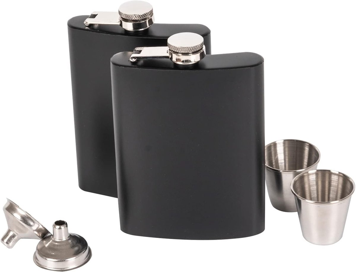 Stijlvolle roestvrijstalen heupflacon met trechter en shotglas - 8oz (220ml) voor alcoholische dranken, ideaal voor feesten en buitenactiviteiten