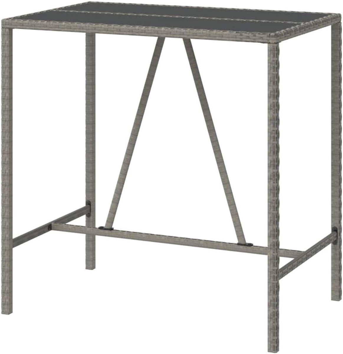Bartafel met Glasplaat - Pubtafel Terras - Gezellig Borrelen - Poly Rattan - 110x70x110cm - Grijs