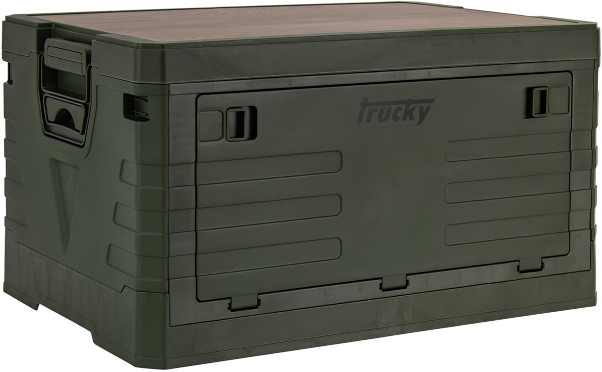 Campingbox met deksel, opbergbox, 45 L, vouwbox, inklapbaar, 53 x 36 x 29 cm, groen, Trucky