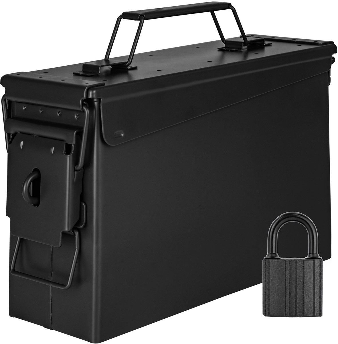 Trucky Munitiekist met slot – Metalen munitiekist, opbergkist met deksel – 28 x 10 x 18 cm – Legerzwart metaal