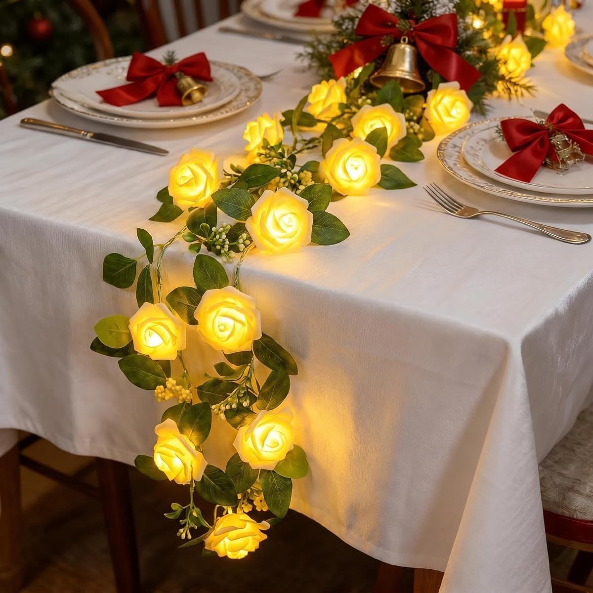 Kunstmatige Wijnstok Slinger Lichten 1.5M met 10 Roze Bloemen voor Bruiloft, Thuisdecoratie en Feestverlichting