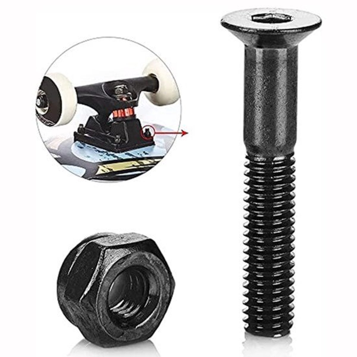 Skateboard Hardware Set 25mm - Zwarte Longboard Schroeven en Moeren - 16 Stuks