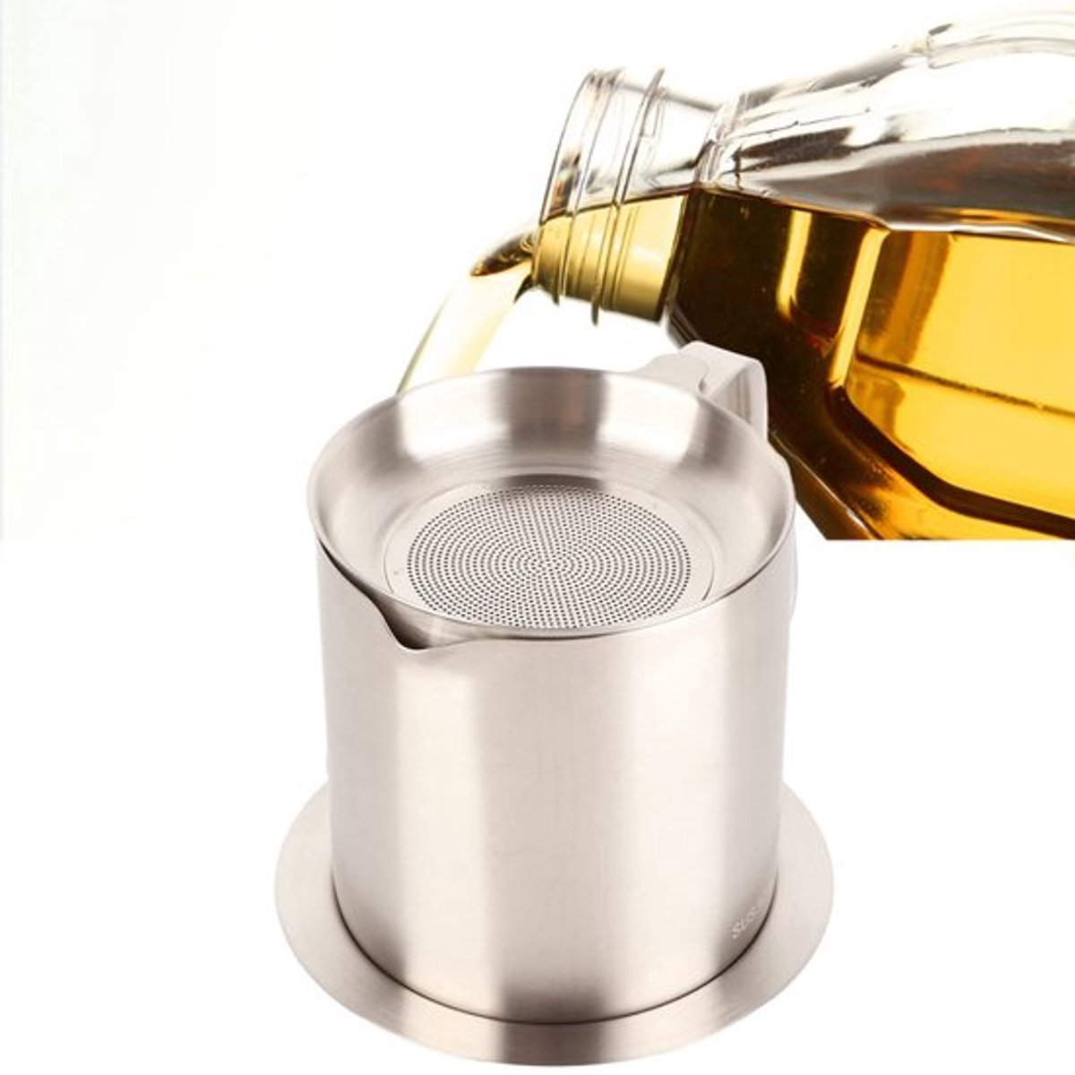 Vetcontainer oliefilterpot van roestvrij staal 304 met stofdichte fijne zeef en grote capaciteit van 1500 ml, ideaal voor koken in de keuken
