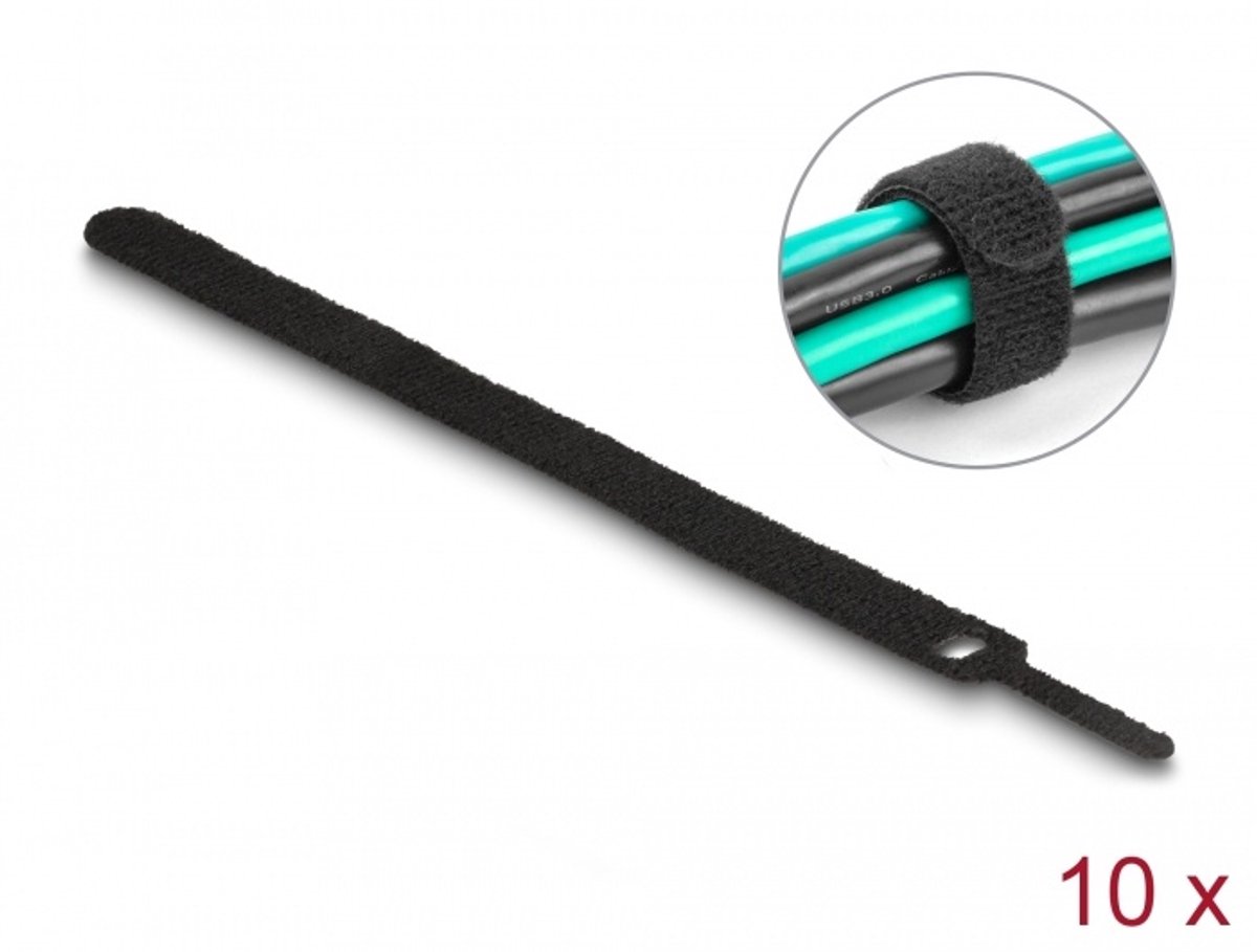 Image of Delock Hook-and-loop cable tie L 200 x W 12 mm black 10 pieces