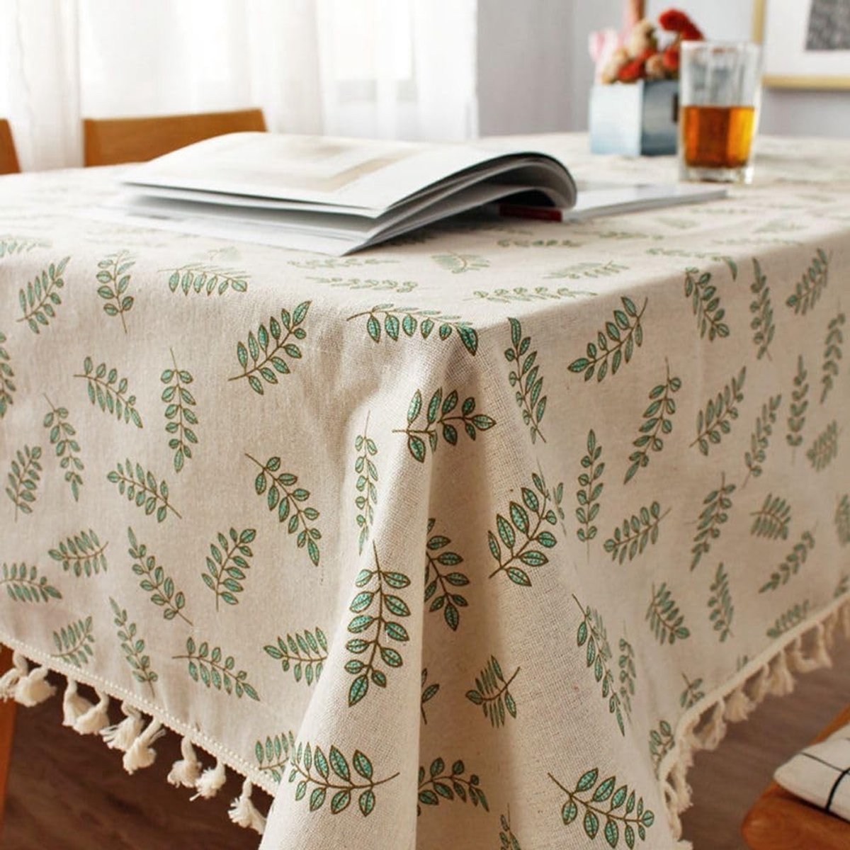 Linnen Tafelkleed voor Vierkante Tafels 90 x 90 cm Wasbaar en Stofvrij voor Eetkamer, Keuken en Feestdecoratie met Kwastjes