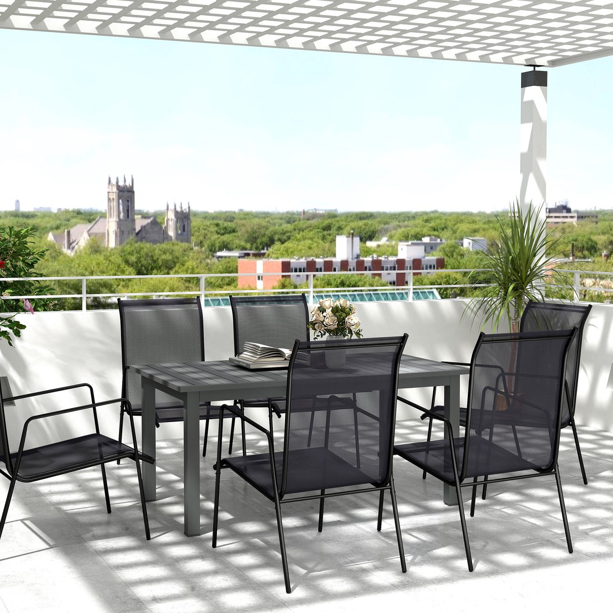 FloraGrace Tuintafel - Uitschuifbare Eettafel Voor 6 Tot 8 Personen - Voor Tuin Terras En Balkon - Aluminium - 160 Tot 220x90x73 Cm - Grijs