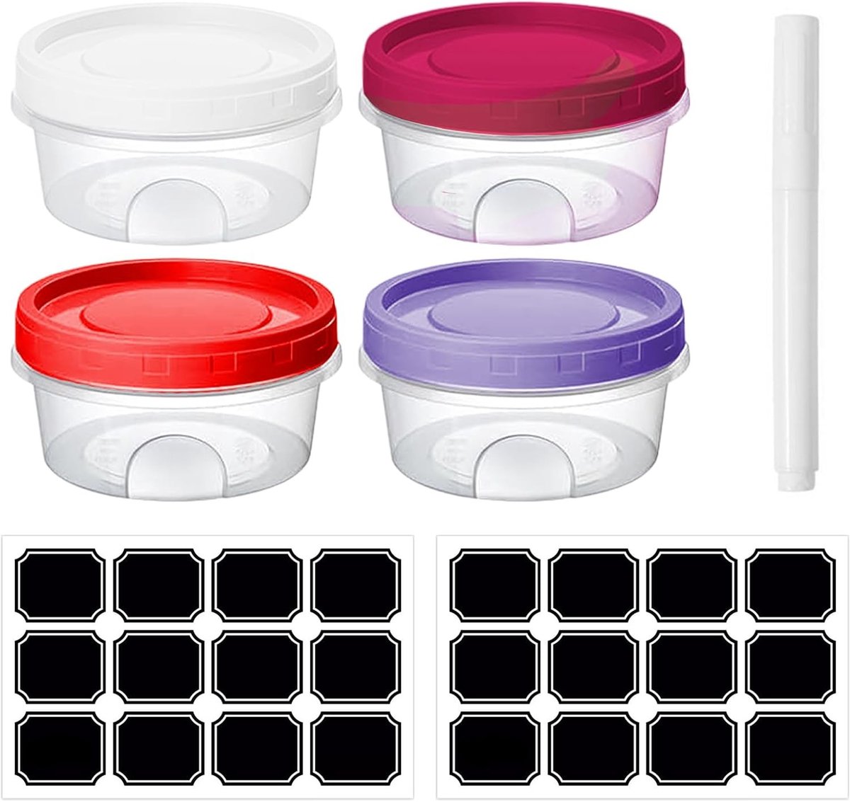 Set van 4 Ronde Plastic Voedselcontainers, Luchtdichte Opbergdozen voor Eten, Ideaal voor Bewaren van Voedsel, Snacks en Restjes