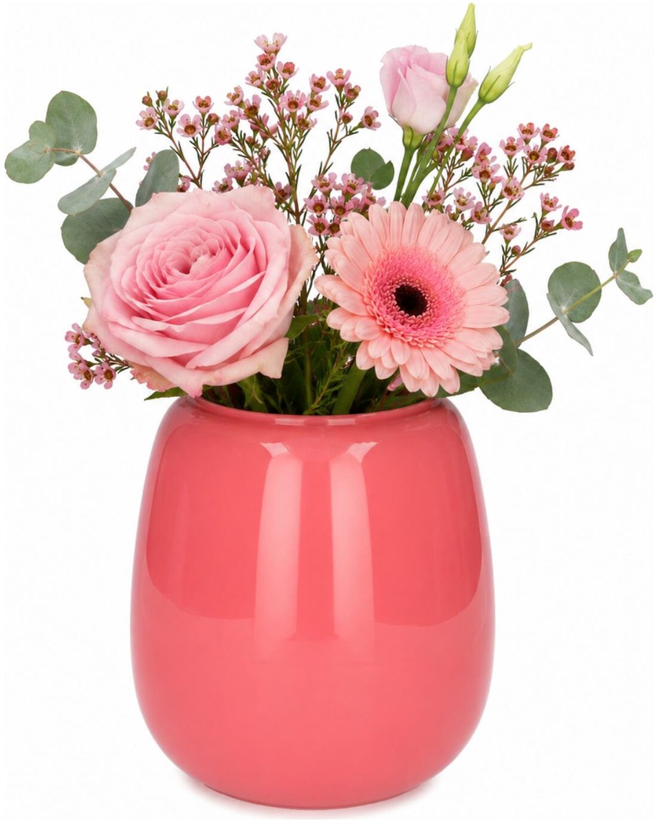 Plume Living Vaas Amelie - glans candy roze - D18 x H20 cm - glas - bloemenvaas - voor stelen en boeketten Zalmroze