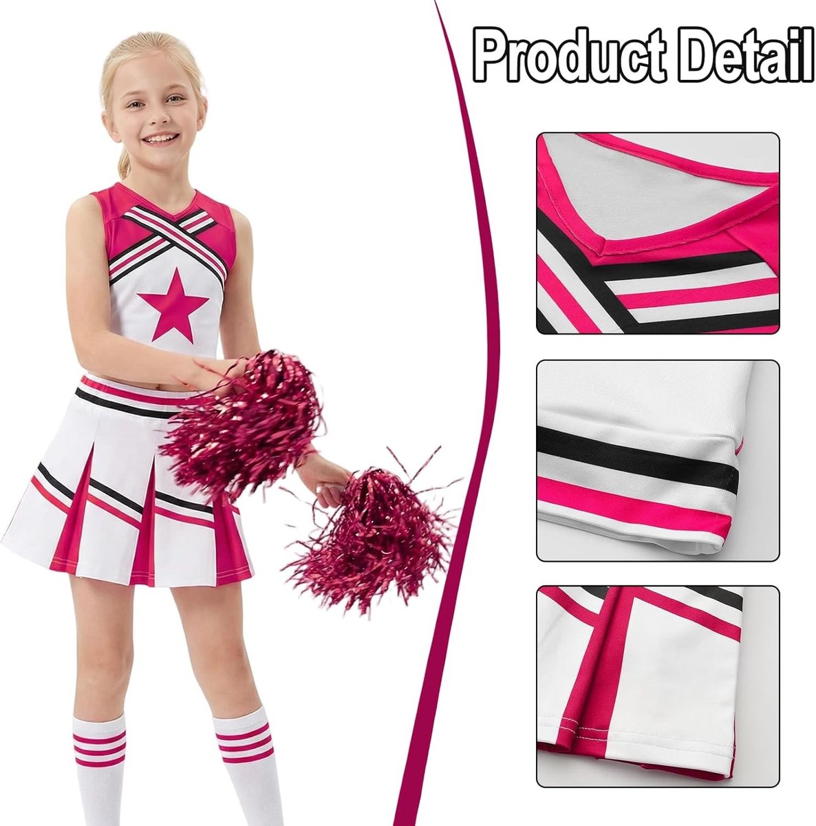 Carnaval Kostuum voor Meisjes met Pompoms en Strik - Cheerleader Outfit voor Halloween en Feestjes