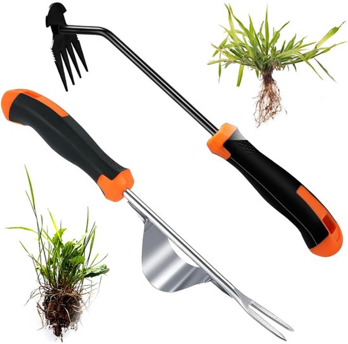 2 stuks RVS Onkruidverdelger met Handvat, Getande Rand, Onkruidtrekker, Handgereedschap voor Graven, Onkruid Wieden, Verplanten, Uittrekken