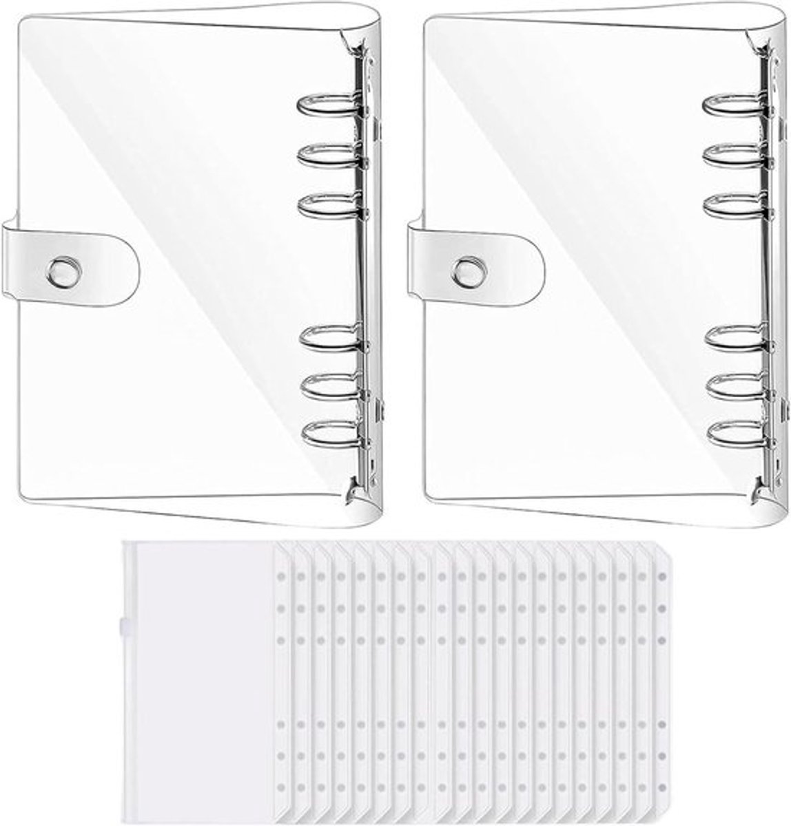2 stuks A6 ringbanden met 20 doorzichtige binnenzakken - waterdicht en duurzaam - perfect voor school en kantoor - dagboek en boekorganisatie