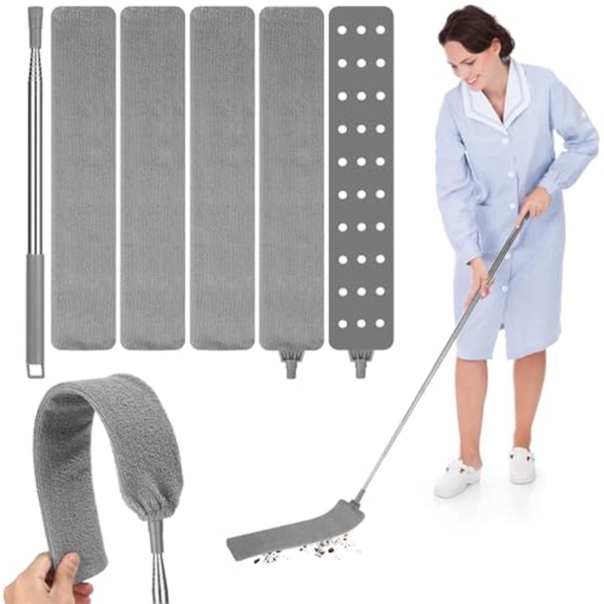 Stofborstel Uitschuifbaar - Microvezel Duster - Huis Reinigen - Flexibele Kop - 2.5 Meter - Grijs