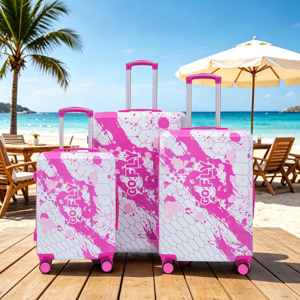 VVBV Kofferset 3 Delig 20/24/28 inch - PC Hardcase, Spinner Wielen, Cijferslot, Telescoopgreep, Ruimbagage, Roze, Vakantie
