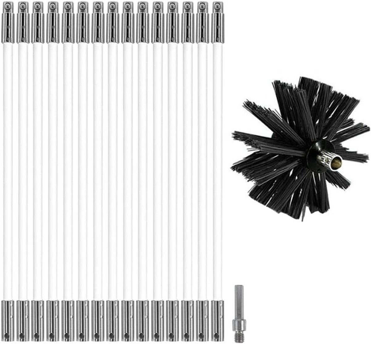 Schoorsteen Reinigingsset - Kanaalborstel Set - Onderhoud Pijpen - Met Flexibele Rods - 15