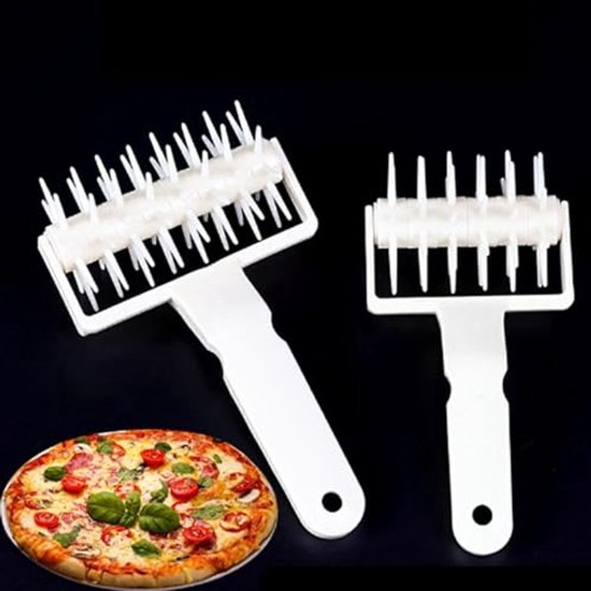 Pizza perforator, plastic roosterroller, deegsnijder, bakhulp, bakplaatroller, stippelroller, deegpizzamaker, deegroller