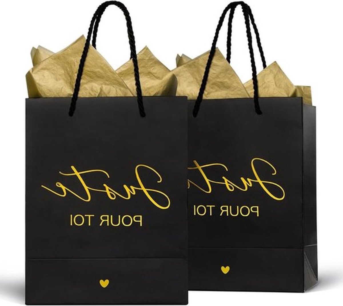 Set van 2 feestelijke geschenkzakjes met goudkleurig design, ideaal voor bruiloften en verjaardagen, gemaakt van stevig materiaal voor een stijlvolle presentatie