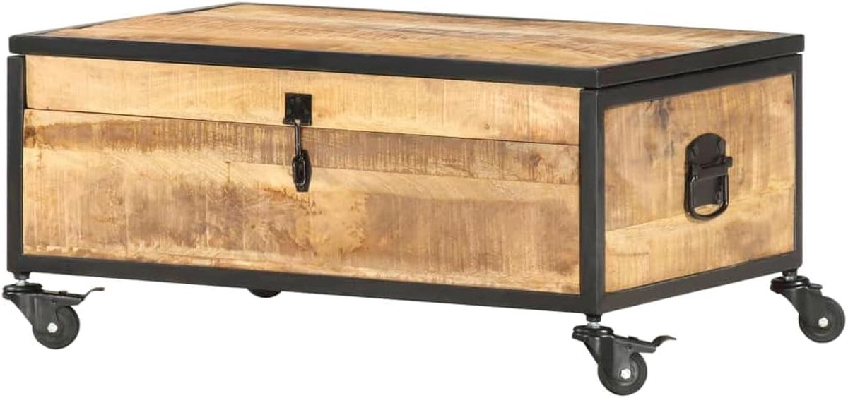 Salontafel met wieltjes - Bijzettafel opbergkist - Woonkamer meubel - Opklapbaar tafelblad - 70 x 50 x 33 cm - Bruin