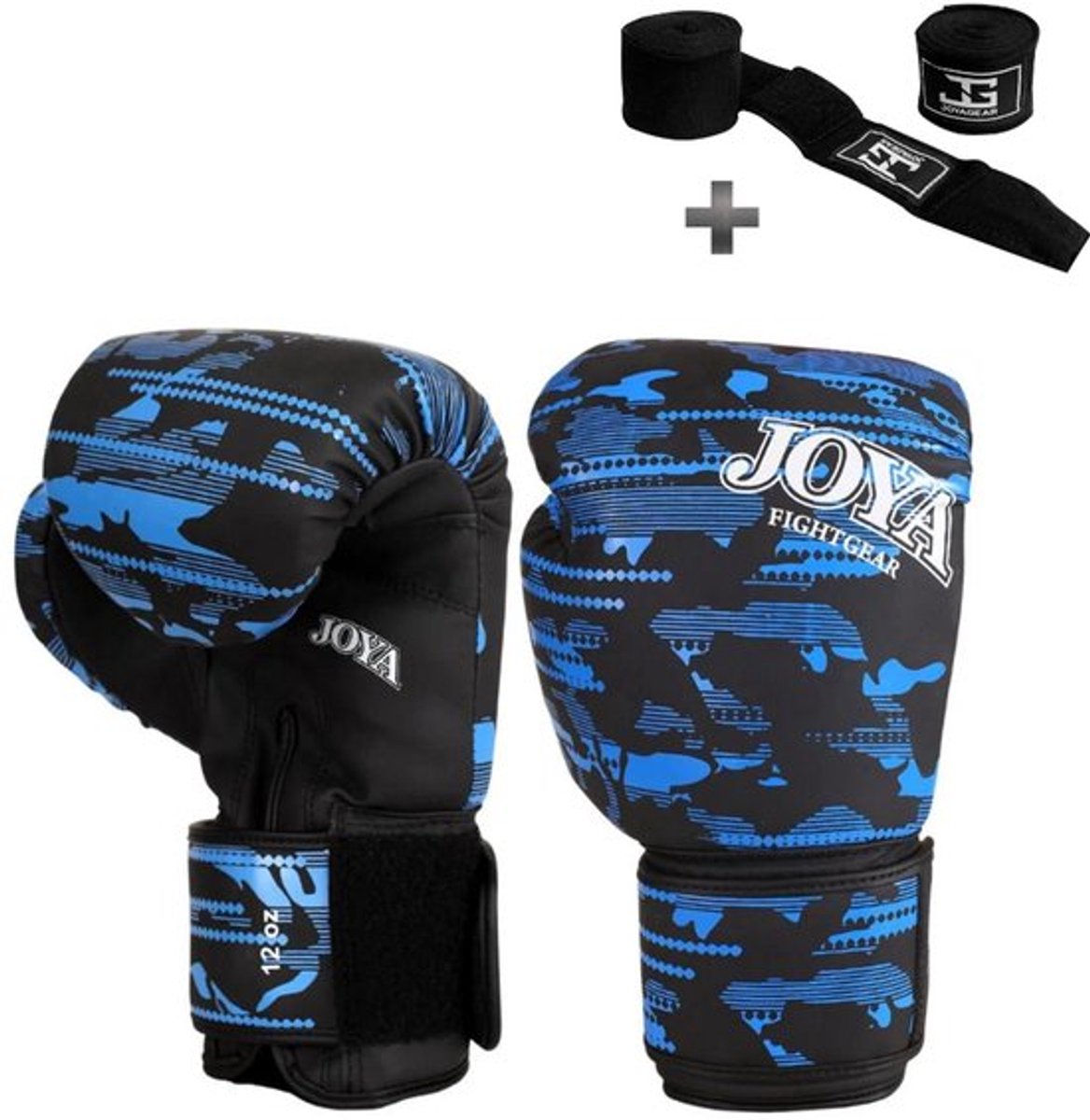 Joya Kickbokshandschoenen Camo V2 – Blauw – PU Leer – 6 oz – Voor Kinderen & Volwassenen – Boksen & Kickboksen - Inclusief Bandage