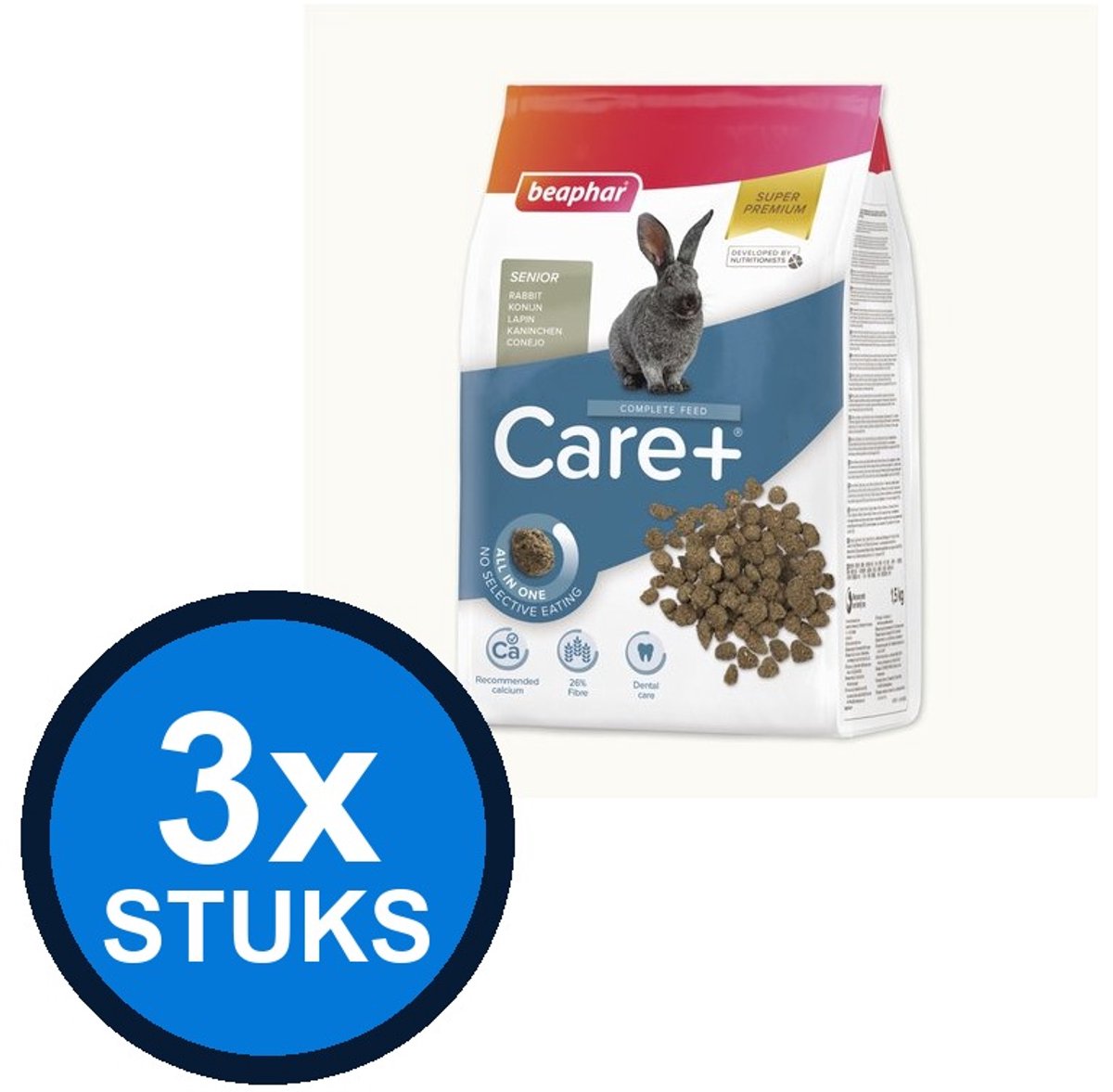 3x Beaphar - Care+ konijn senior 1,5kg - Knaagdierenvoer - 1.5 kg