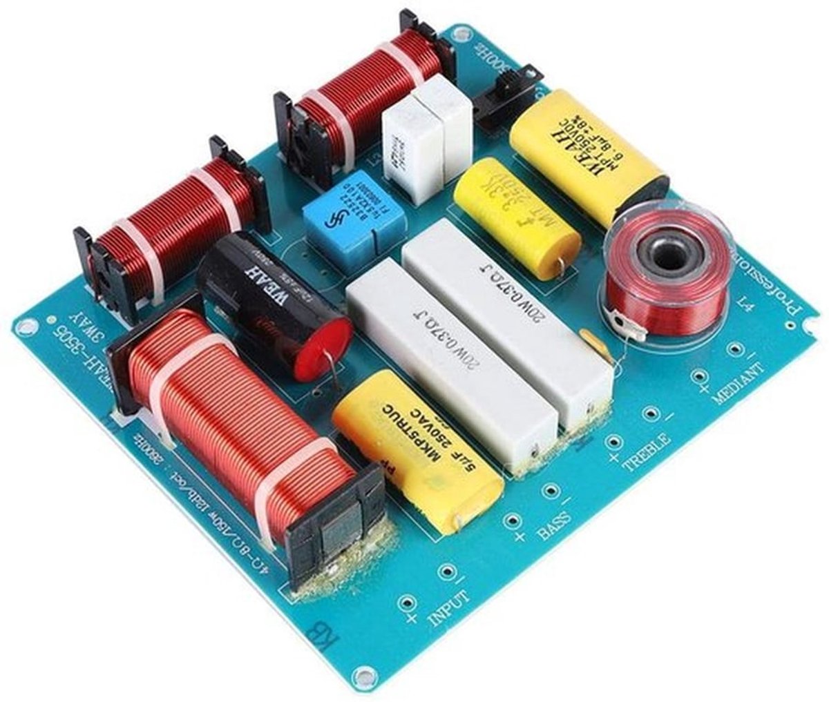Luidsprekerfrequentieverdeler, professioneel 3-weg luidsprekercrossoverfilter, audiofrequentieverdeler 300W voor doe-het-zelf KTV-podiumluidspreker met overstroombeveiliging