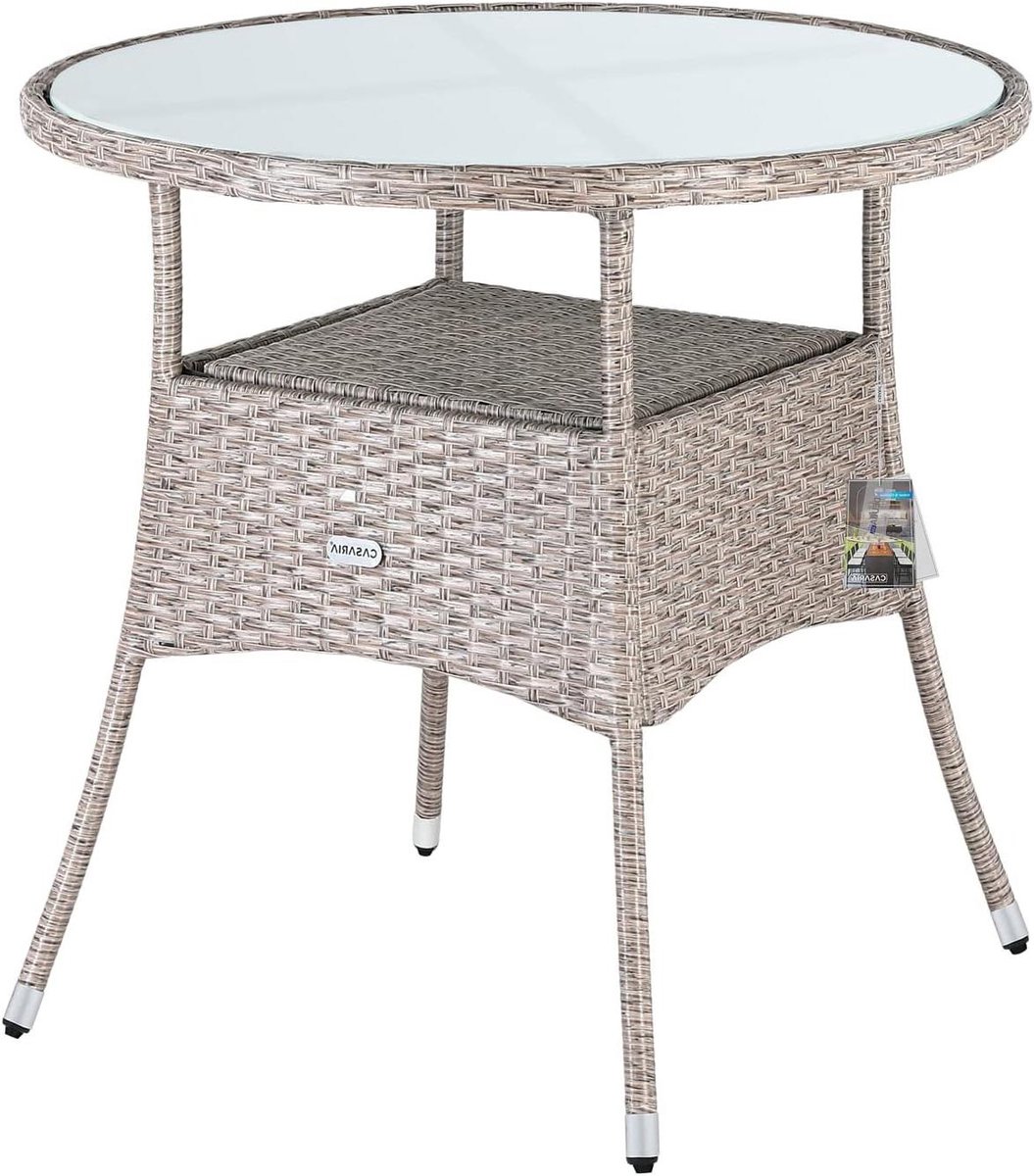 Ronde Tuintafel - Balkontafel Terrastafel - Buiten Ontspannen - Verstelbare Poten Extra Legplank - 80x74cm - Grijs Beige