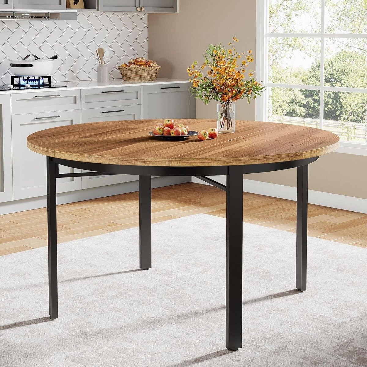 Ronde Eettafel - Keukentafel - Gezellig Tafelen - Modern Rustiek Design - 118.5 cm - Bruin