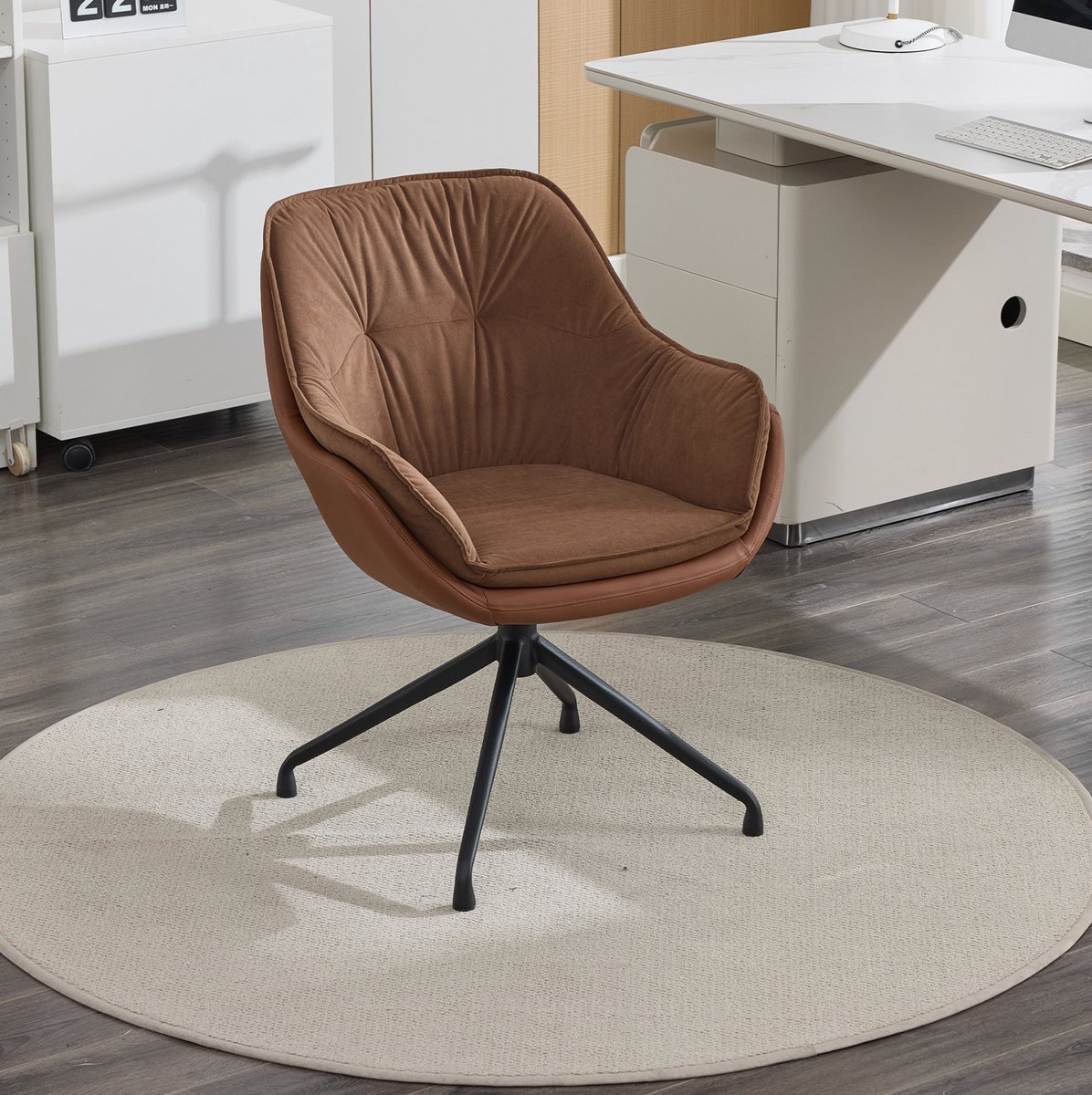 MIVRAY Bureaustoel 67,5 x 66 x 80 cm - 360 Graden Draaibaar Met Automatische Terugkeer - Voor Woonkamer En Kantoor - Kunstleer Bruin