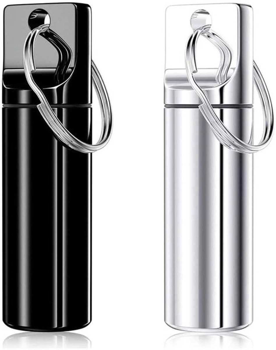 Kleine draagbare pillendoos sleutelhanger (2 stuks), aluminiumlegering mini-pillenorganisatorkoffer container voor portemonnee, waterdichte metalen pillenhouder medicijnfles voor buiten, kamperen,