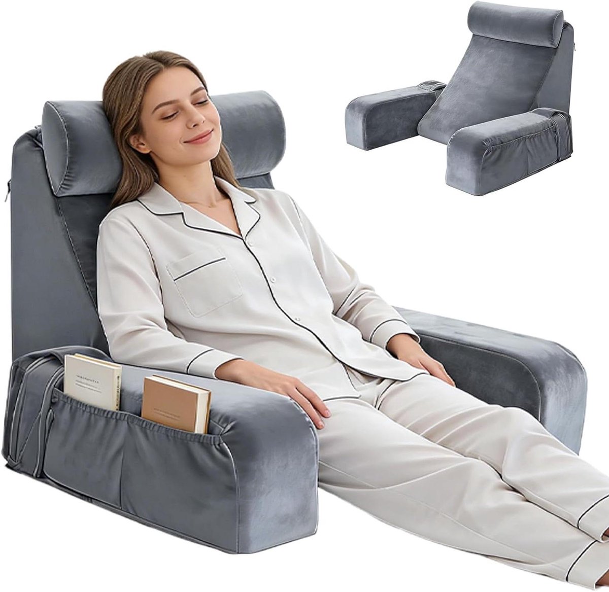 Leeskussen Rugsteun - Zitkussen Bed - Ontspannen Zitten - Met Afneembare Armleuningen - 48