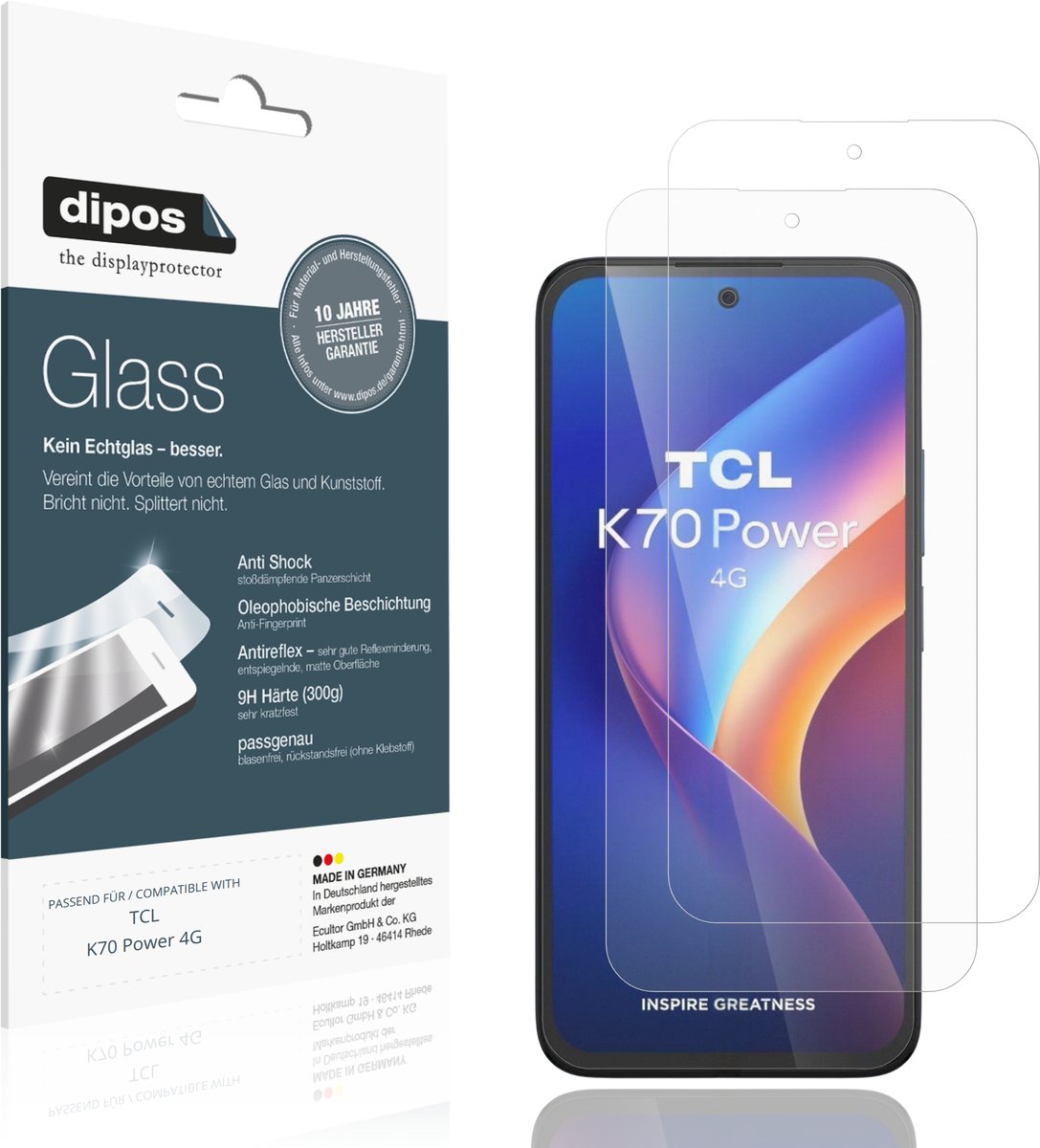 dipos – 2x Matte Pantserfolie geschikt voor TCL K70 Power 4G | 9H Screenprotector