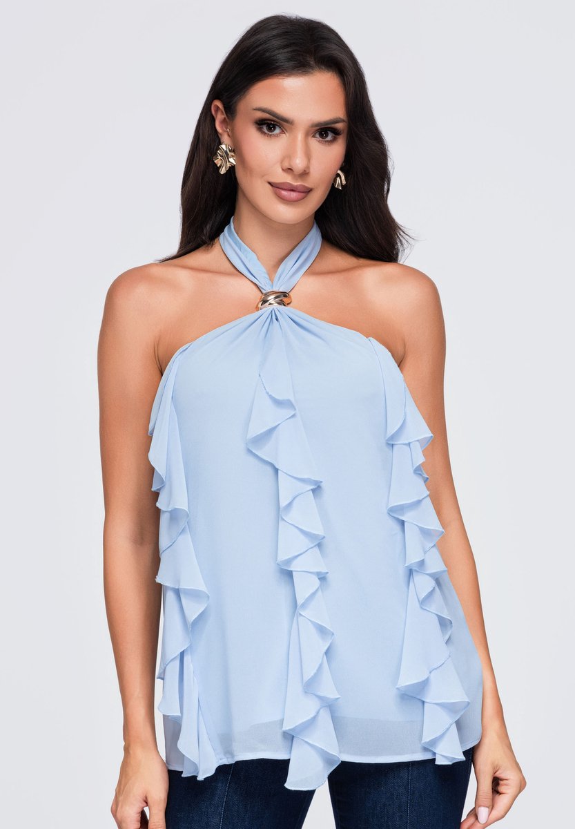 OMBRE Blouse - Loose Fit - Mouwloos - Veters Blauw S/M