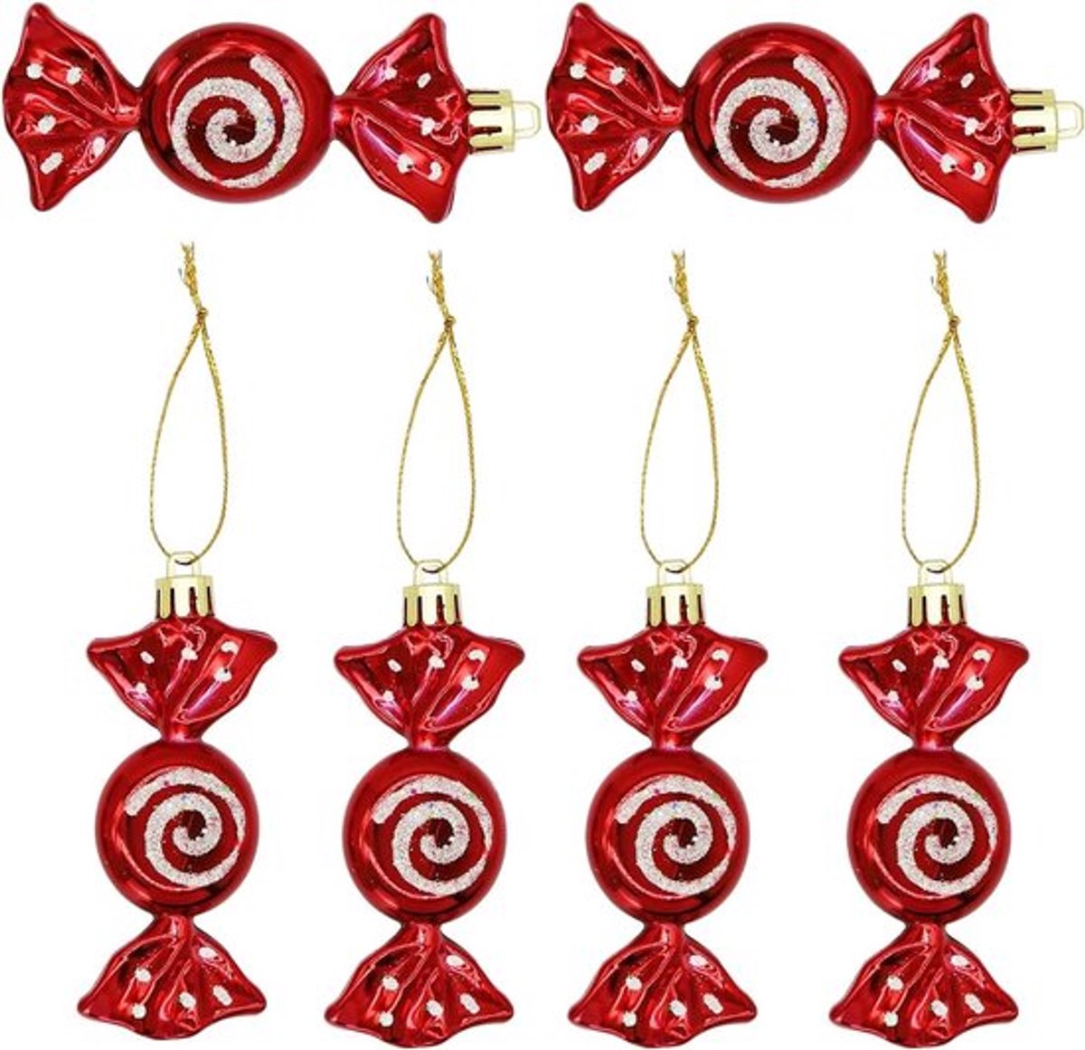 6 kerstboom snoep ornamenten - rode glitter snoep hangende decoraties - zoete kerstballen - kerstfeest decoratie