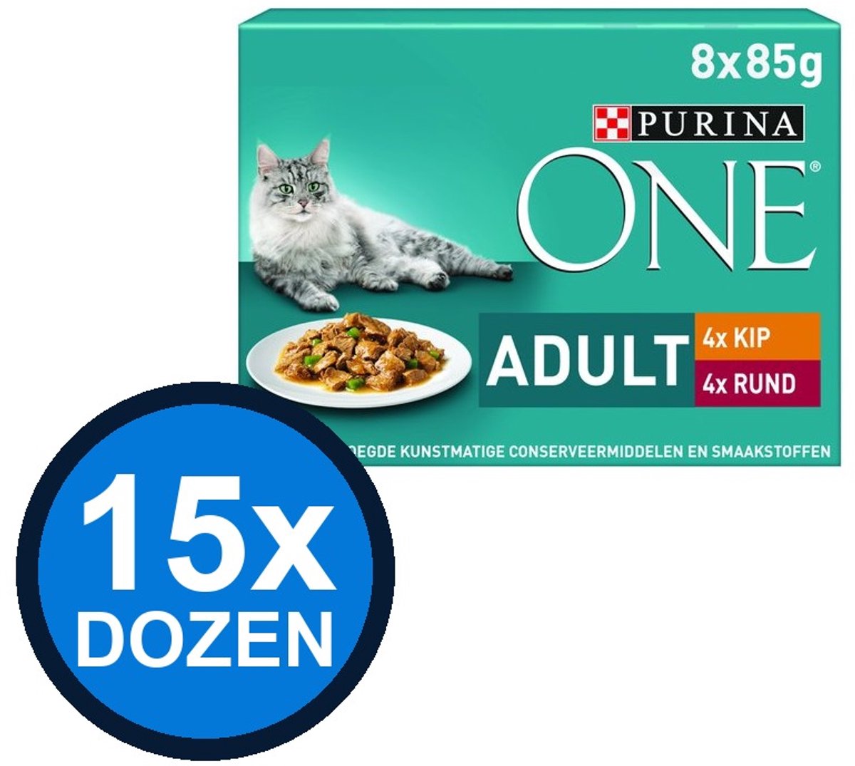 Purina One Purina One - Adult Kip, Sperziebonen, Rund & Wortels in Saus (8x85g) - Kattenvoer Natvoer - 680 g