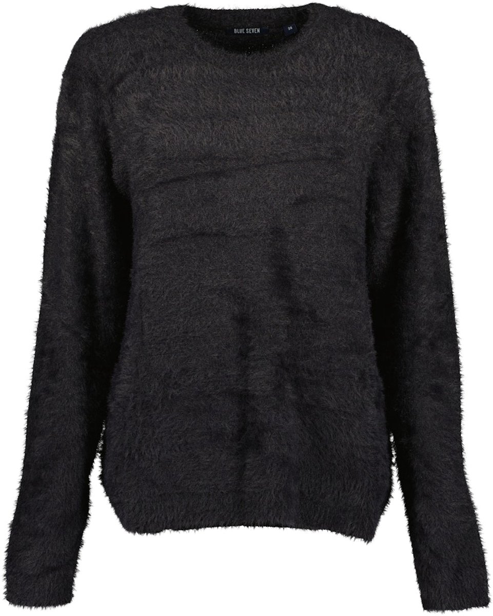 Blue Seven - dames - Trui 248137 zwart ronde hals harig Blue Seven - maat 40