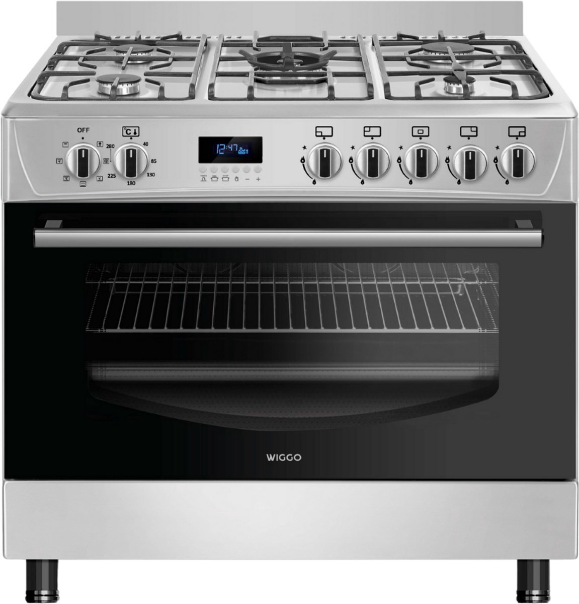 Bol.com Wiggo - WO-E909R(XX) - Vrijstaand - Gasfornuis - 90 cm - 110 Liter - 5 pitten - Energieklasse B - 5 jaar garantie - Rvs aanbieding
