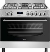 Wiggo - WO-E909R(XX) - Vrijstaand - Gasfornuis - 90 cm - 110 Liter - 5 pitten - Energieklasse B - 5 jaar garantie - Rvs