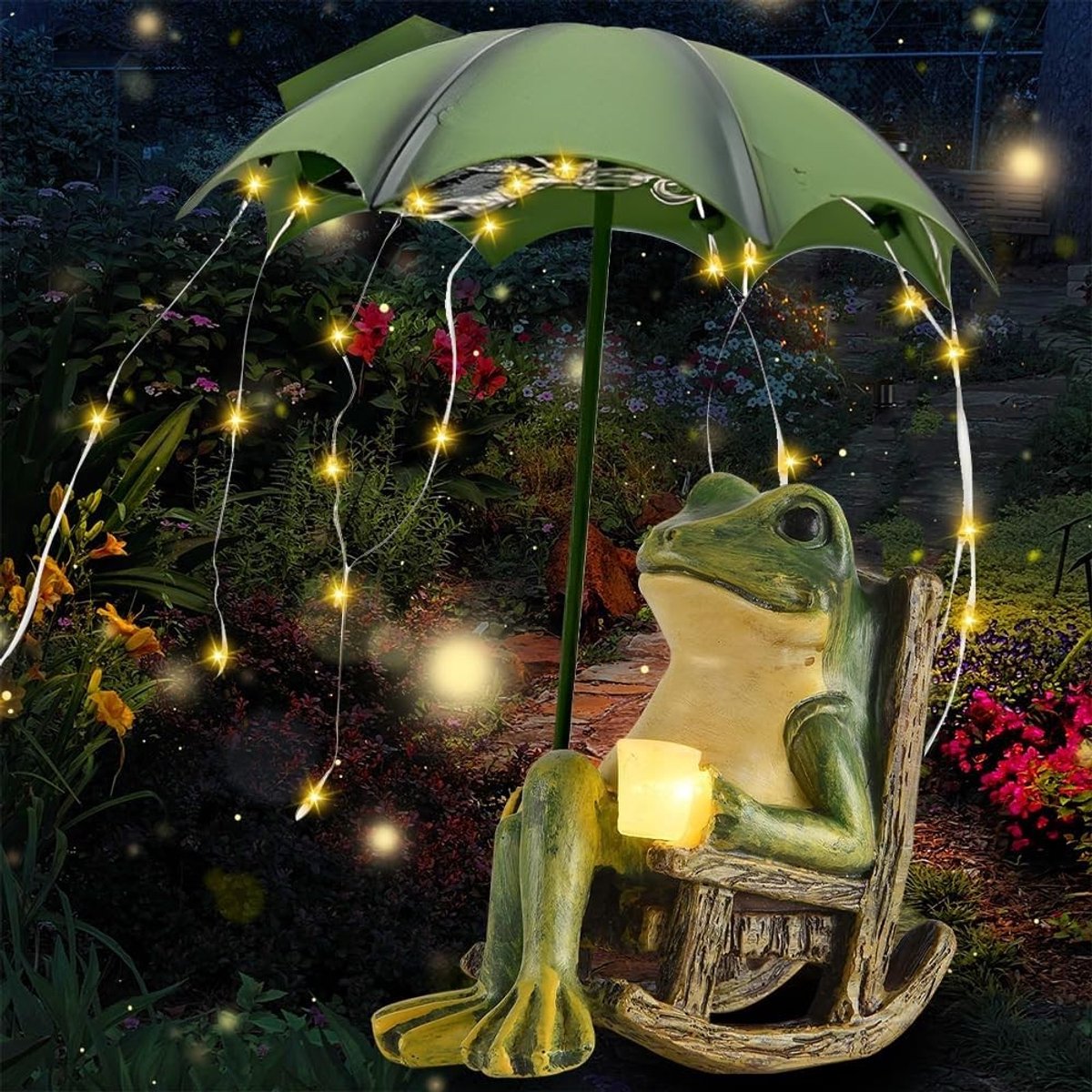 Tuindecoratie met Kikker en Paraplu, Leuke Kikker Beeldjes voor Tuin, Patio en Buitenruimte, Decoratieve Figuren voor Tuin en Binnen
