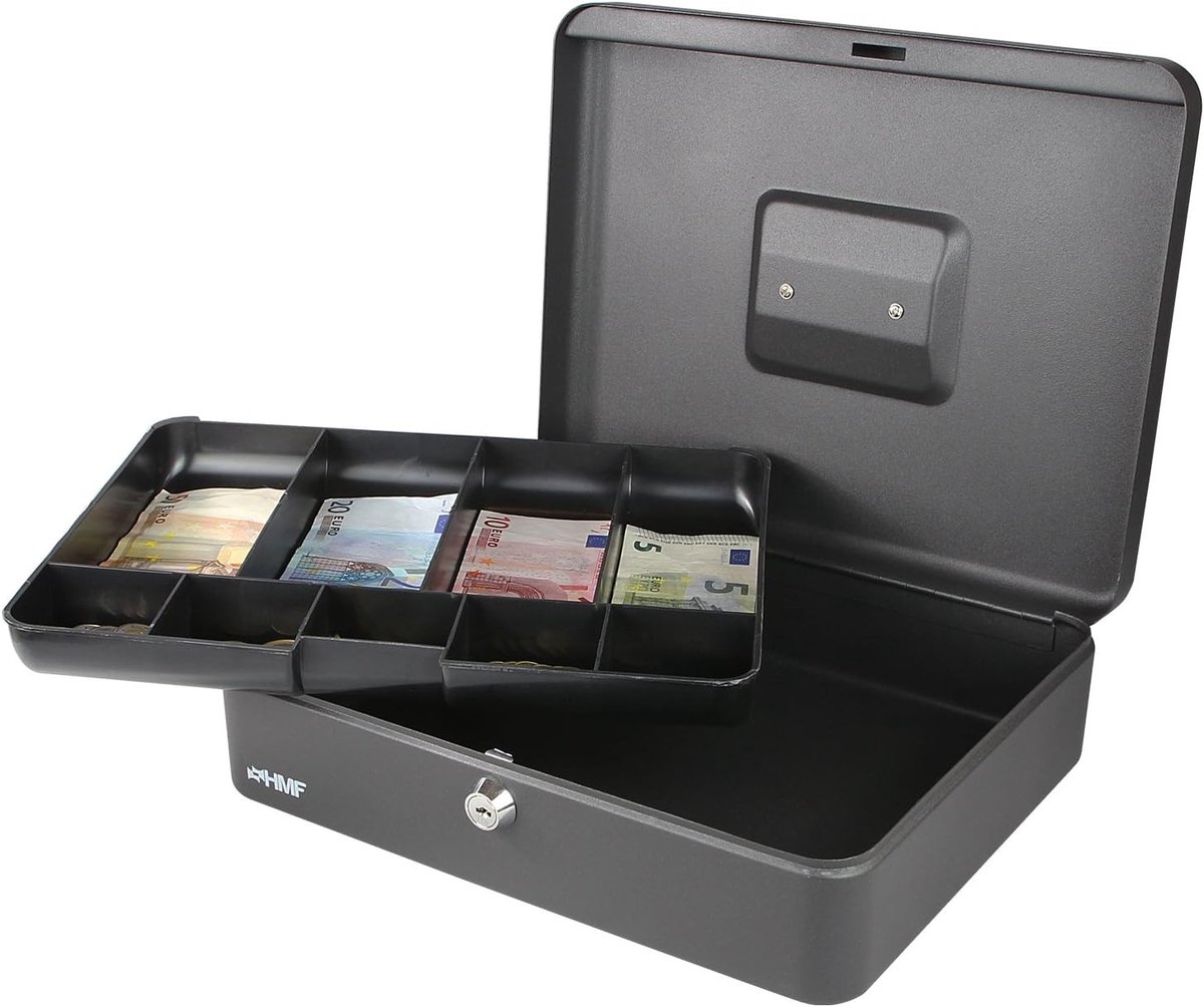 Grote Geldbox met Coin Compartimenten, 30 x 24 x 9 cm, Zwart - Veiligheid, Opslag en Organisatie