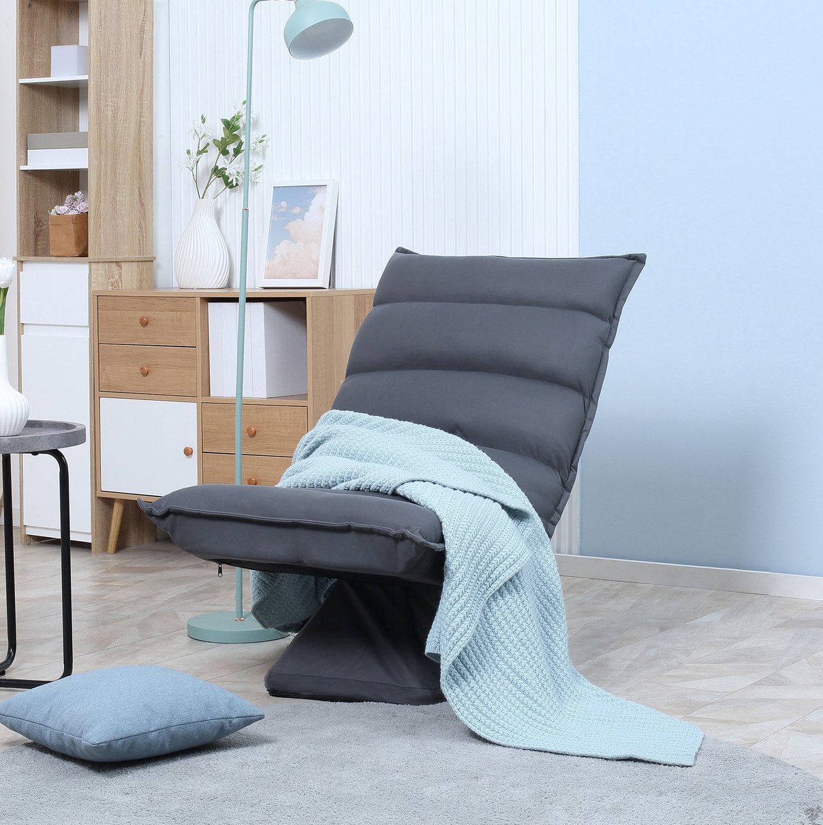 STILVORA Relaxfauteuil 70 x 62 x 95 Cm - 360 Graden Draaibaar Met 5-Traps Verstelbare Rugleuning - Voor Woonkamer Of Leeshoek - Metaal Donkergrijs