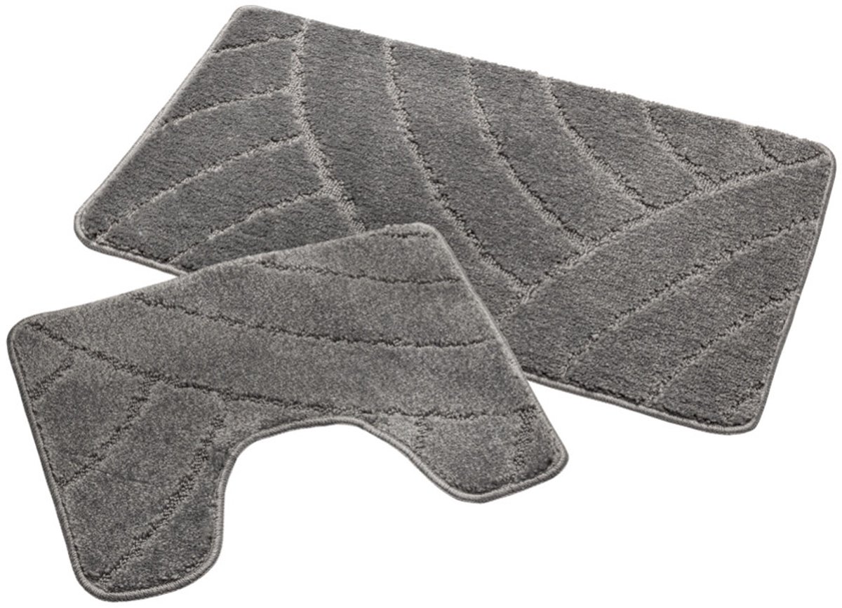 Badmat Set Nevada – Douchemat 60x100 cm & WC Mat 50x60 cm – Zachte Chenille Badkamermat – Antislip – Wasbaar – Oeko-Tex– Grijs