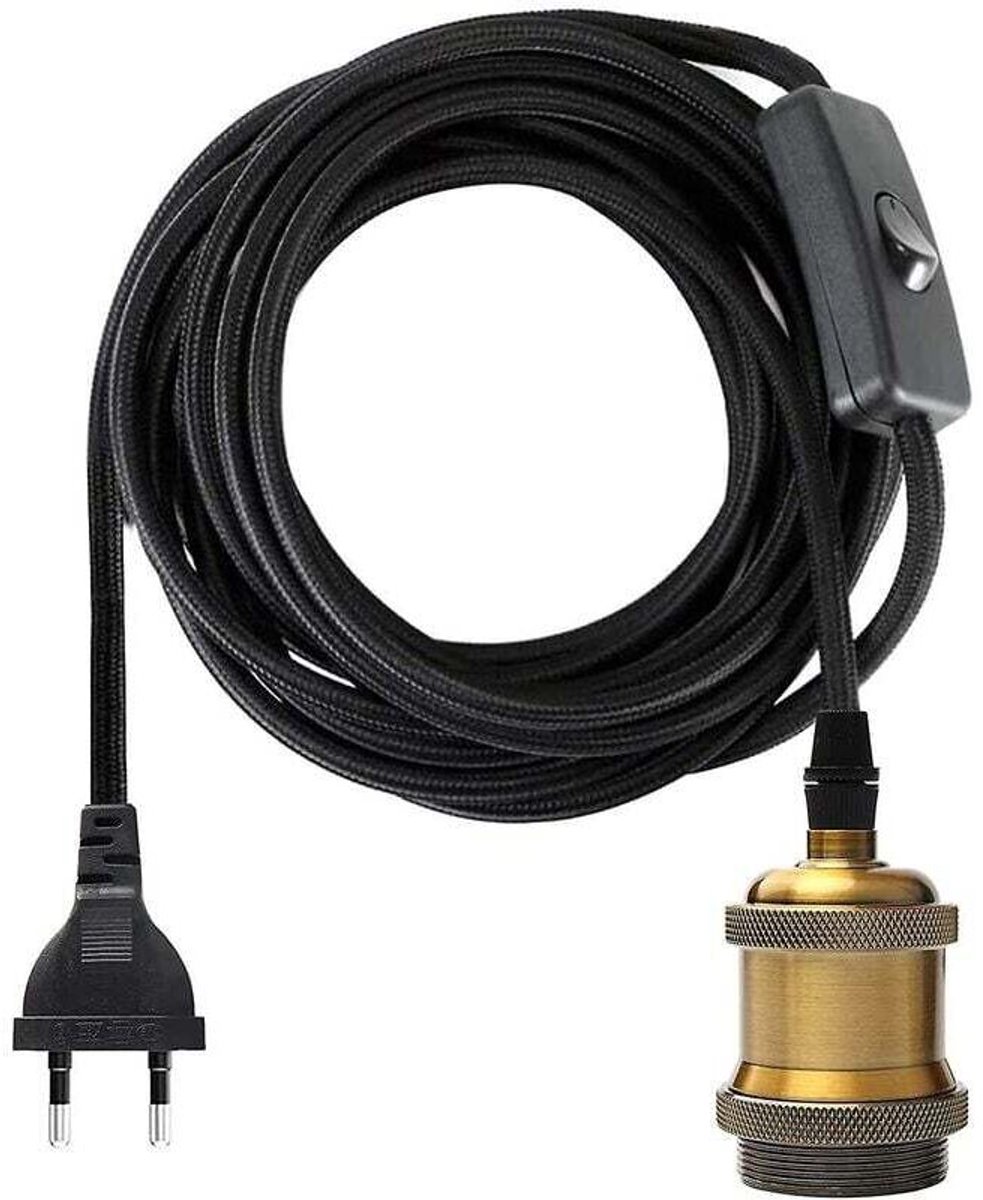 lamp-E27 lamphouder geschikt voor schakelaar – 1,2 m stoffen snoer – geschikt voor E27 lampen – Voltage 110-250V – Maximaal vermogen 60W – Vintage messing fitting