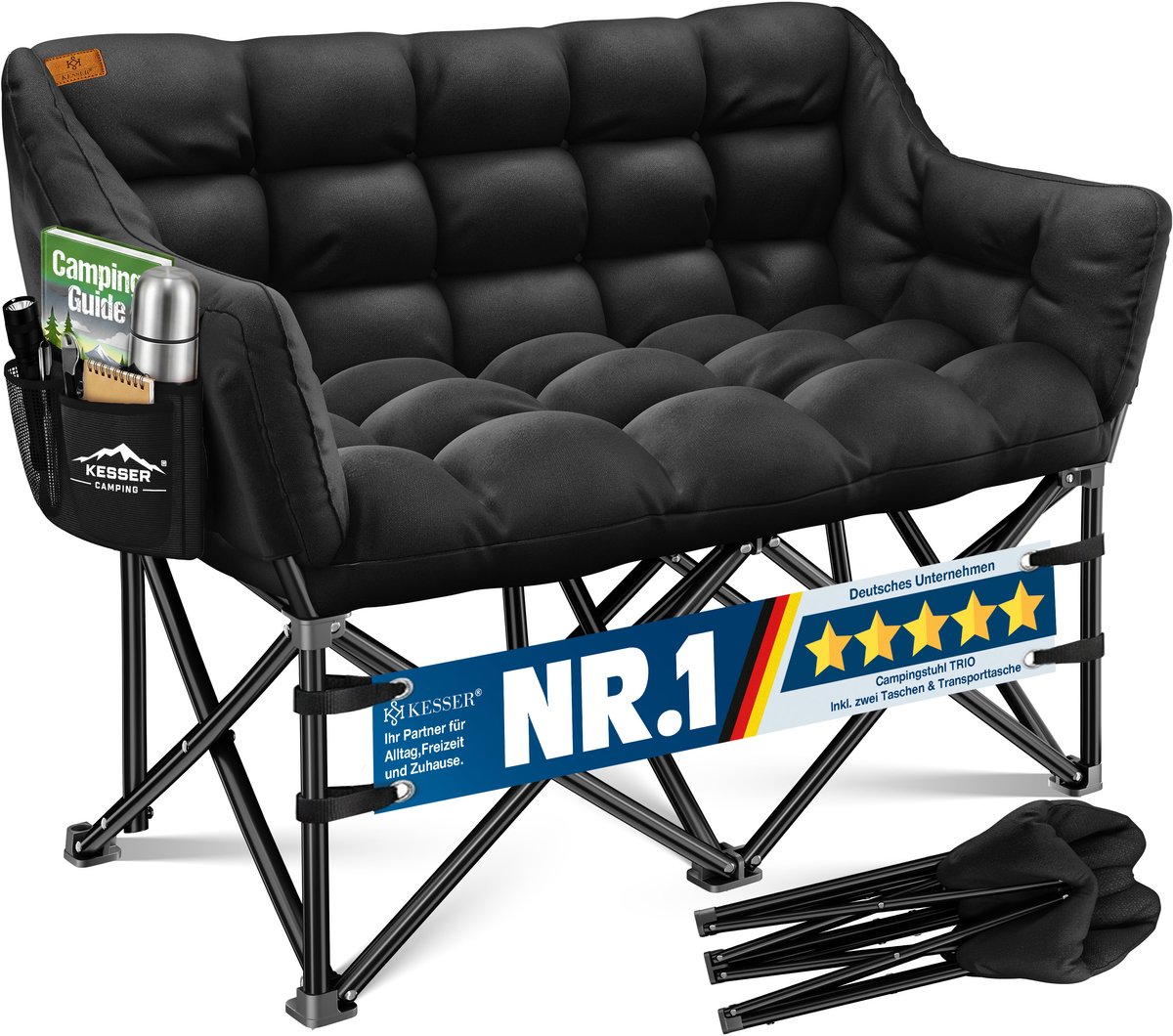 KESSER® Campingstoel Opvouwbaar geschikt voor 2 Personen Vouwstoel - Visstoel 300 kg Draagvermogen