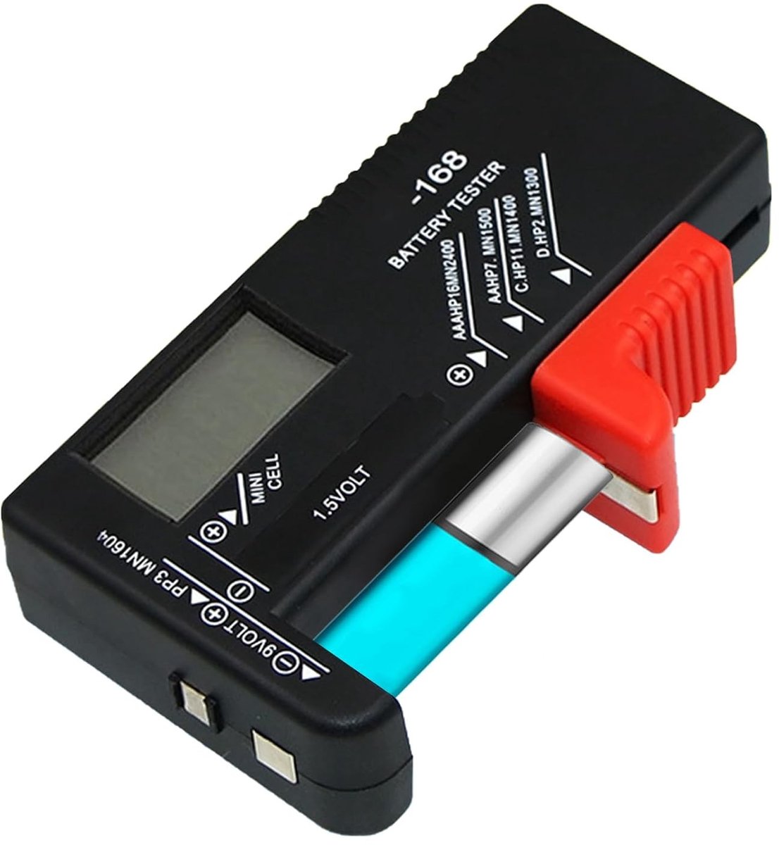 Digitale Batterijtester - Kunststof - Geschikt voor AA, AAA, C, D, 9V en Knoopcellen - Duidelijk LCD-display - Voor Huishoudelijk Gebruik