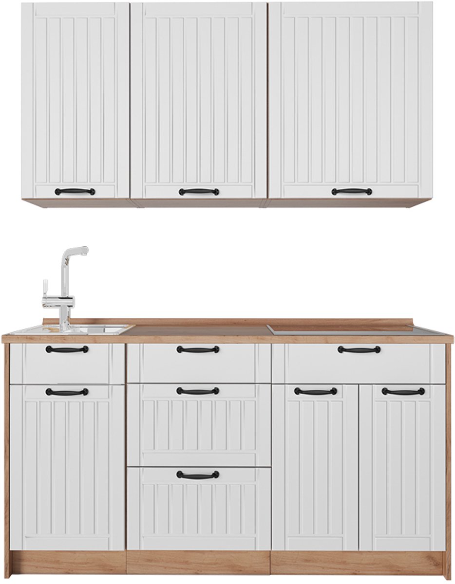 Vicco Eenpersoonskeuken Fame-Line, Wit Landhuis/Goudkleurig Eiken, 150 cm, WB Eik