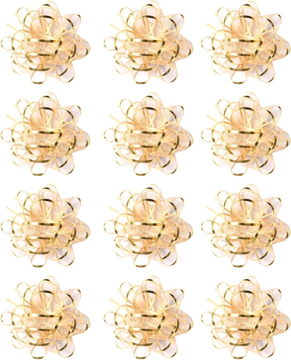 12 Stuks Gouden Cadeau Strikken Zelfklevend Decoratieve Strikken voor Verjaardag, Kerst en Bruiloft, Perfect voor Cadeauverpakking en Decoratie